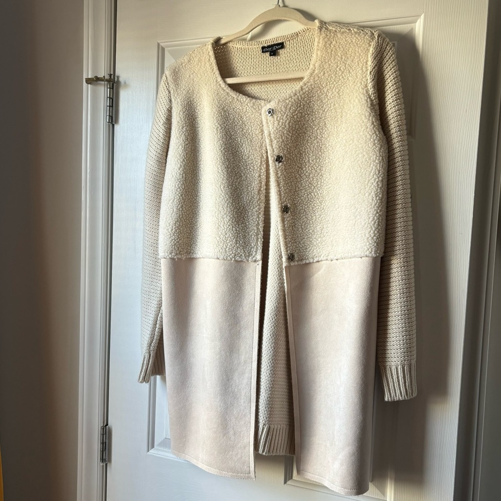Off-White Two-Tone Sweater and Suede-like Jacket